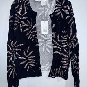 a new day Black and White Leaf Pattern Cardigan